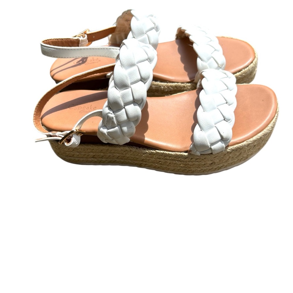 White and Tan Sandals with Braided Straps